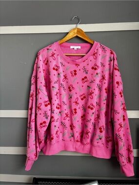 Pink Cherry Print Crewneck Sweatshirt